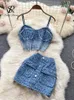 Babyoung Women Summer Sexy Denim Zestaw bez ramiączek burzy zamek błyskawiczny