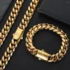 Link Bracelets Hip Hop Rock Jewelry Free Custom Logo Name 18K Gold Plated Miami Cuban Chain Stainless Steel Bracelet For Men