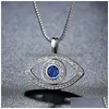 Colares Pingente Azul Evil Eye Pingente Colar Luxo Cristal Cz Clavícula Sier Rose Gold Jóias Terceiro Zircão Moda Aniversário Drop Dhfzg