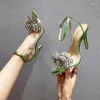 Scarpe eleganti Festa estiva Spogliarellista da sposa Tacchi alti Fiocco di cristallo sexy Punta a punta Décolleté da donna Sandali trasparenti in PVC Verde