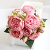 Decoratieve bloemen 30cm Rose Zijde Pioen Kunstboeket 5 Grote Kop En 4 Knop Nep Voor Thuis Bruiloft Decoratie Binnen