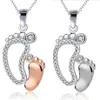Crystal Big Small Feet Pendants Necklaces Mom Baby Monther's Day Gift Jewelry Simple Charm Chain Neckless Jewelry Gift2448