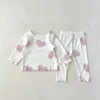 2947A born Clothes Infant Girl Set Home Clothes Autumn Pit Ribbed Cotton Girls Pajamas Suit Wooden Ear Set 240219