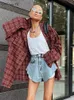 Mnealways18 Street Style Rode Geruite Shirts Dames Onregelmatige Lange Mouwen Oversized Blouses Herfst 2024 Losse Gingham Tops Trendy 240227