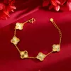 Gioielli di design Bracciale di lusso Catena a maglie Vanca Design Sense Golden Five Flowers Lucky Grass Gioielli in oro Bracciale in oro a quattro foglie con erba femminile