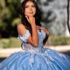 Sky Blue vestidos de 15 anos Luxury Quinceanera Dress 2024 Applique Bow Tull Princess Ball Gowns Sweet 15 16 Dresses