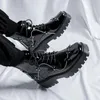 Bottes de luxe en cuir verni pour hommes, chaussures de marque de styliste, robe de soirée en boîte de nuit, plateforme épaisse, bottes hautes pour moto