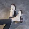Elbise Ayakkabı Platformu Bahar Yaz Orijinal Deri Loafers Kadın Metal Toka Tek Yüksek Kalın Sole Küçük