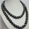 36 tum sällsynta Tahitiska 11-13mm South Sea Black Pearl Necklace 14K Gold Clasp301J