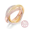 Triple Circles Gold Rose Gold Silver Ring Three Colors Luxury Jewelry 925 Silver Pave 5A CZ Ring Women Wedding Finger Rings Gift223y