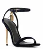 24S Women Sandals Padlock Pointy Naked Sandal Lock 100mm heeled gold heels Bicolor Ankle-Strap Sandals Genuine leather pop high heel sandalies 35-43EU Box