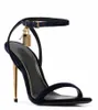 2024 Kvinnor Sandaler Palllock Pointy Naked Sandal Lock 100mm Gold Heel