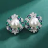 Sets Charms Emerald Crystal Sunflower White Pearl Ring Earrings Neaklace Set Jewelry Luxury Wedding Accessories for Women Gift