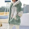 カジュアルメンズファッションチャパイラム濃厚暖かさ2023女性のフリースセーター、対照的な色、女性用のフード付きルーズジャケット