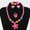 Necklace Earrings Set 4pcs Lovely Girl Kids Sun Flower Bracelet Rings Earclip Imitation Pearls Children Sets