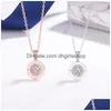 Pendentif colliers Double face rond pendentif colliers pour femmes or Rose luxe strass 925 Sterling Sier collier ras du cou mode Dhxji