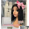 Hair Accessories Kids Braided Ponytail With Pink Beads And Sequin Bow Decoration For Baby Girl Neat Cornrows Drop Delivery Dhsoa