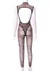 Pantalon de deux pièces pour femmes Weird Puss See Through 2 Set Femmes Dos Nu Star Print Mesh Sans Manches Body Leggings Assorti Midnight Clubwear