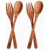 Fourchettes cuillères en bois, fourchette en bois de cocotier pour bol en coquille, cuillère pour manger, mélanger en remuant longuement avec un ustensile de cuisine