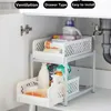 2Tier Under Sink Organizer Kitchen Drawer Bathroom Storage Racks MultiUse SlideOut With Handles Cabinet Organizers 240223