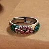 Bagues de cluster Tempérament Lotus Bague Réglable Femme Doigt Accessoires Style Ethnique Prajnaparami Coeur Sutra Rétro 925 Argent Pour Dame