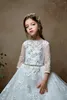 vestidos de primera comunion 2024 pentelei 2338 Fully Lace Baby Kids First Communion Dress for Little Girls Long Flower Girl Gown 3/4 Long Sleeves Sweep Train