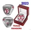 Med sidor Stones 2022 2023 Baseball Rangers Seager Team Champions Championship Ring With Wood Display Box Souvenir Men Fan Gift Brit Dhjqd