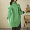 Bluzki damskie 2024 Przyjazd w stylu Korea Zielone białe luźne luźne jesienne koszule bluzki street mody kobiet