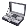 Titta på lådor Mixed Grids Wacth Box Leather Case Storage Organizer Luxury Jewelry Ring Display Black Quality 2 In 1200C