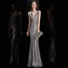 DeervaToDo Elegant V Neck Sequin Evening Dress Long Women Mermaid Formal Party Gown Bodycon Maxi Prom 240226