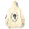 Graffiti Terry Material Pullover Men's Sweatshirts and Hoodies Front Pocket Streetwear Hooded Man Beige