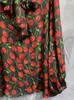 Women's Blouses Seifrmann High Quality Spring Women Fashion Runway Real Silk Shirts Lantern Long Sleeve Cherry Printed Bow Loose
