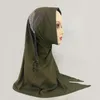 Этническая одежда, двухцветный головной платок с кисточками и листьями, нейлоновый высокоэластичный женский хиджаб со стразами, малайский однотонный шарф с разрезом спереди