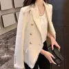 Casacos para mulheres mistura de lã solto sólido outerwears tweed jaqueta blazer branco mulher primavera americano em roupas 240226