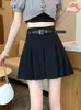 Rokken elegante mode geplooid voor vrouwen met hoge taille grijs mini kawaii casual solide zoete sweet a line rok met riem