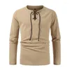 Men's T Shirts Mens Solid Color Loose V-neck Long Sleeve Cotton And Linen Shirt