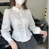 Женские блузки QWEEK, японская белая рубашка, укороченные женские топы и блузки в корейском стиле с длинными рукавами, женская блузка в стиле Харадзюку, модная элегантная эстетика