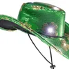 Berretti Cappelli da giorno di San Patrizio LED Illuminano Cappello da cowboy Scintillante Cowgirl occidentale per Mardi Gras Prom Cosplay Forniture per feste in maschera