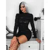Casual Dresses Dark Style Fashion Ripped Composite Dress Long Sleeve Hip Skirt