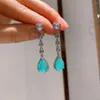 Collana di orecchini set goccioline d'acqua a forma di cuore pendente in pietra Paraiba nappa per donna 2024 gioielli di moda di lusso