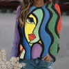 Vår 3D Digital tryckt kvinnors hoodie Abstract Face Stitching Mönster Långa ärmar Löst