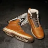 Boots Winter Warm Men Genuine Leather Fur Plus Snow Handmade Waterproof Working Ankle High Top Shoes