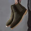 Bottes Style britannique hommes véritable daim cuir Chelsea bottes haut de gamme chaussures habillées d'affaires mode chaud hiver hommes bottes d'équitation