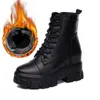 ブーツ本物の革の女性のカジュアルな高架の内側の高さアンチスリップボチンcuero real botas plataforma bota mujer black