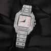 UWIN Luxury Full Iced Out Diamond Girls Watch Pink Digital Square Dial Pink Numbers Watches Hip Hop Rapper Jewelry