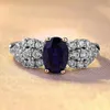 Bagues de cluster 2024 S925 Silver Royal Blue Oval Ring Luxe Full Diamond Mode Polyvalent Style Femme