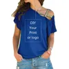 Anpassad tryckt-skjorta för kvinnor Diy Your Like Po eller Top T-shirt Femme Oregelbundet skevning av korsbandage S-5XL Tees 240220