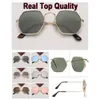 okulary prawdziwe szklane soczewki metalowe sześciokątne okulary przeciwsłoneczne Mężczyźni Womne HOT HD Retro okrągłe okulary słoneczne 3556 Flat Gafas de Sol Gafas8777607 Raies Ban Rsmr