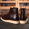 Boots Handmade Vintage Lace-Up Genuine Leather Platform Men Ring Black Red Ankle Dress Work Casual Motorcycle