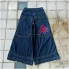 Męskie dżinsy męskie retro hip hop numer 7 graficzna haft jnco y2k punk street workowate dżinsowe spodnie vintage niebieskie paski szerokie nogi dh8jd